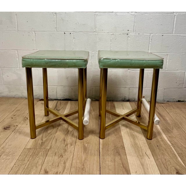 Hollywood Regency Hollywood Regency Brass Stools, Vintage Seating, United States, 1970s For Sale - Image 3 of 11