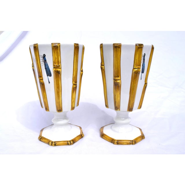 White Majolica Bamboo With Dragonflies Beverage Goblets S/11 For Sale - Image 8 of 13