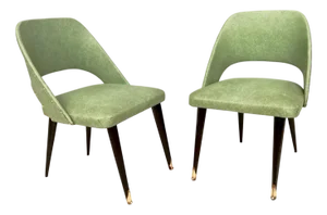 Set of Vintage Green Skai Side Chairs with Ebonized Wood Legs, Italy, 1950s