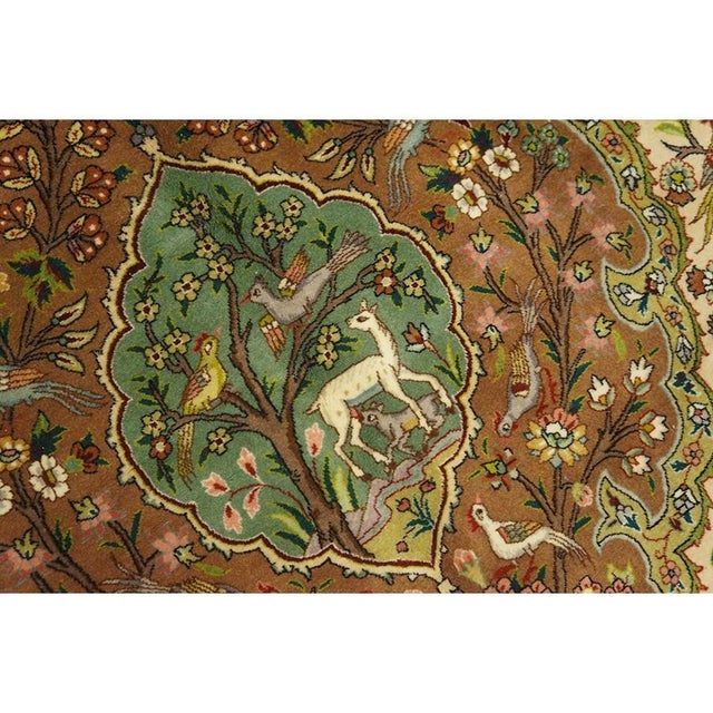 Persian 1940s Classic Beige Floral Animals Antique Tabriz Handknotted Wool Carpet Rug For Sale - Image 3 of 7