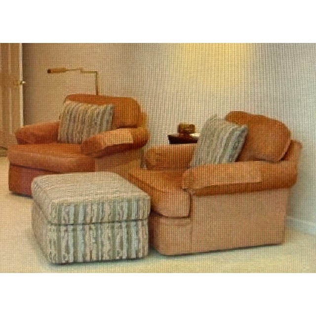 Ultra Comfy 3 Piece Set Beacon Hill Custom Oversized Lounge Club Chairs With Coordinated Pillows Matching Upholstered Ottoman For Sale - Image 14 of 14