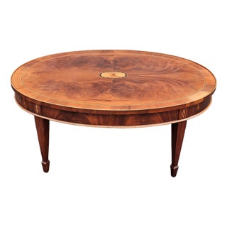 Hekman Copley Place Mahogany and Yew Inlaid Oval Coffee Table For Sale