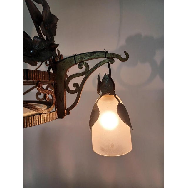 Large Art Deco chandelier, manufacturer Delmas Montauban, 1930s This piece has an attribution mark, I am sure that it is...