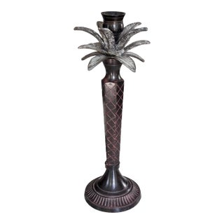 Maitland Smith Style Enameled Metal Palm Tree Candle Holder For Sale