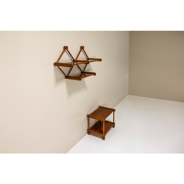 Mid-Century Modern Wall Shelf with Accompanying Side Table in Walnut, Italy, 1960s, Set of 2 For Sale - Image 3 of 12