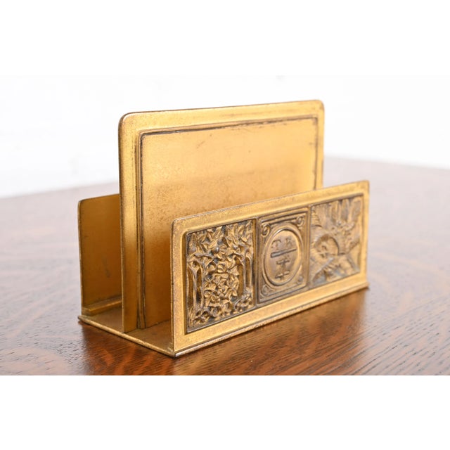 Early 20th Century Tiffany Studios New York Bookmark Pattern Bronze Doré Letter Rack For Sale - Image 5 of 12