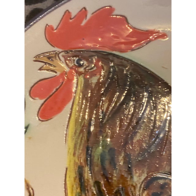 Vintage Portuguese Low Relief Pottery Rooster Plates For Sale - Image 9 of 12