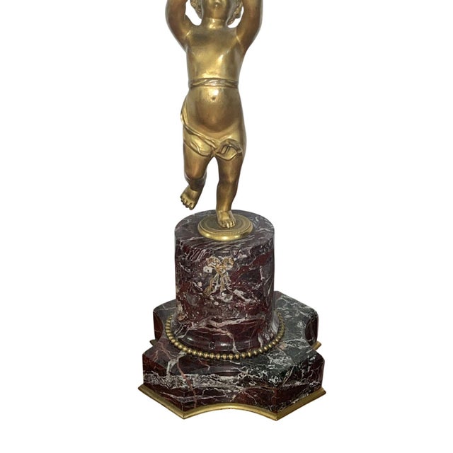 Pair of 19th Century Gilt Bronze Figural Putti Candelabras on Marble Base For Sale - Image 10 of 10