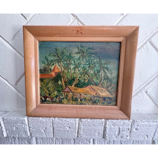 Set of two original tiki oil paintings w/light wood frames Approx 12.5” x 10.5” Smoke free home