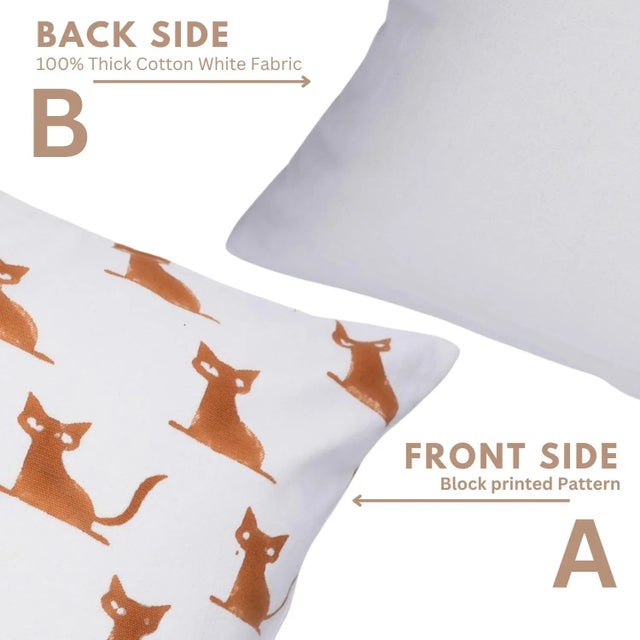 Not Yet Made - Made To Order Fabdivine Handmade Block Print Halloween Pillow Cover Cat Design, Spooky Holiday Décor Size-26x26 For Sale - Image 5 of 6