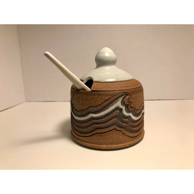 Arts & Crafts 1991 Stoneware Sugar Bowl / Lidded Jar With Spoon by Tim Hahne For Sale - Image 3 of 9