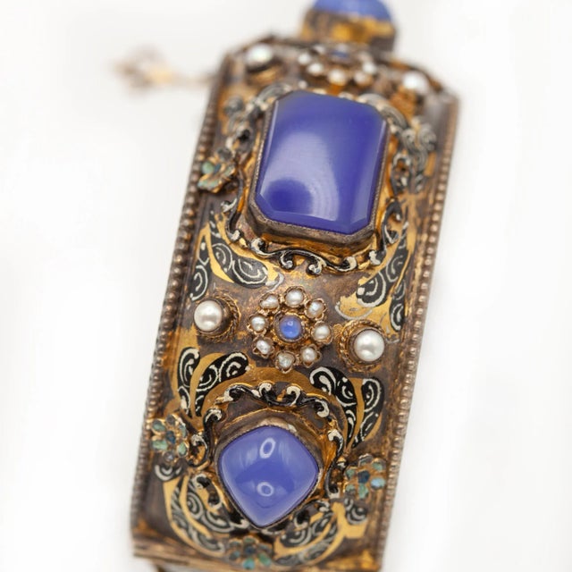 Modern 1900 - 1909 Antique Hungarian Silver Vermeil Enamel Chalcedony Seed Pearl Bangle For Sale - Image 3 of 10