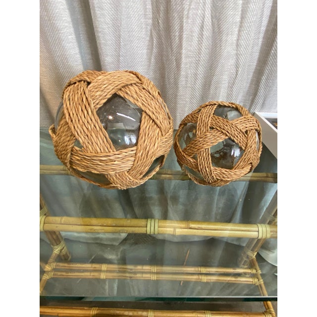 2000 - 2009 Coastal Handblown Glass & Rope Spheres, Pair For Sale - Image 5 of 7