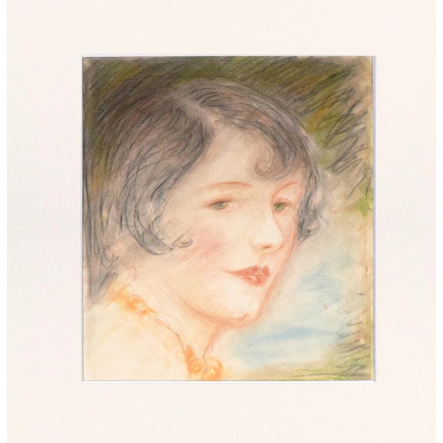 Art Deco Antique Art Deco Portrait Drawing of a Woman by Charles Sheldon C. 1920s For Sale - Image 3 of 6