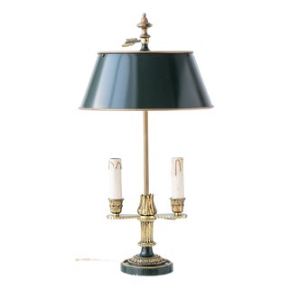 French Empire-Style Bouillotte Table Lamp with Dark Green Tin Shade, 1950s For Sale