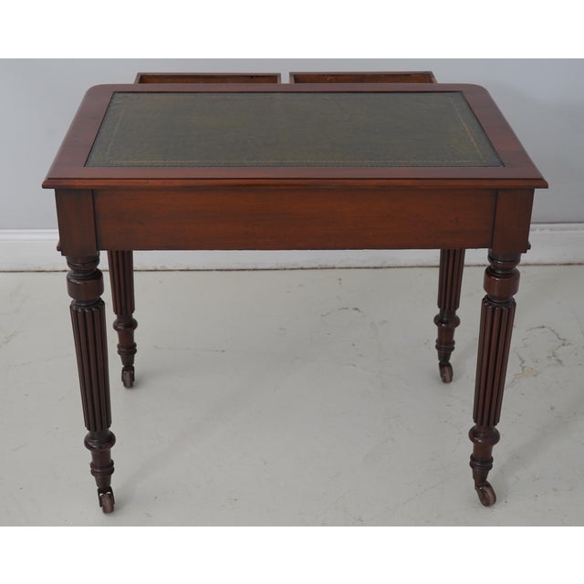 English Antique 2 Drawer Mahogany Leather Top Writing Desk For Sale - Image 16 of 17