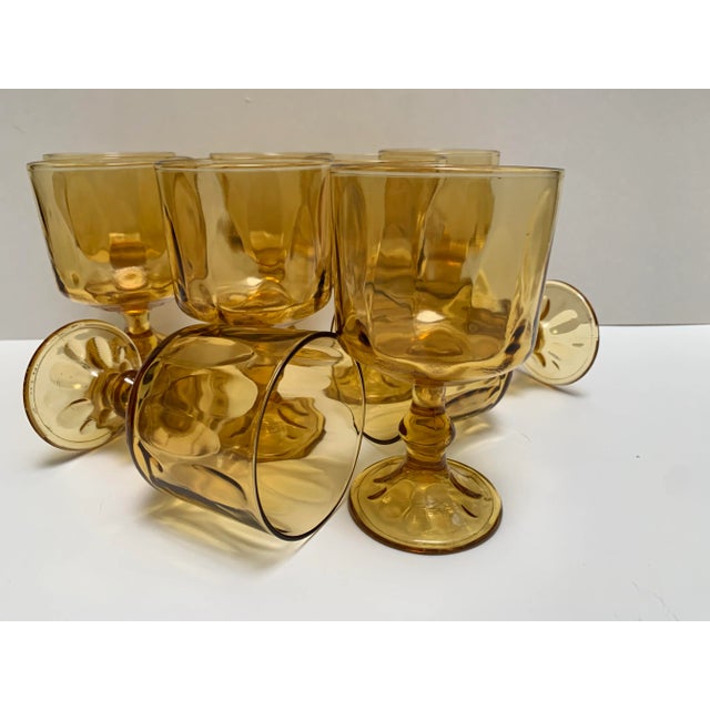 Glass Vintage Textured Golden Amber Stemware Glasses-Set of Nine For Sale - Image 7 of 9