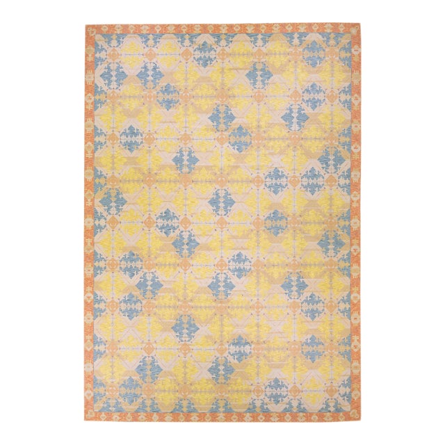 Beige Transitional Design Handmade Oversize Wool Rug For Sale