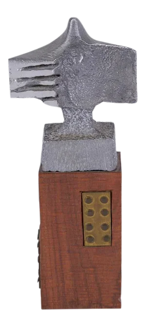 Vintage Midcentury Abstract Wood, Brass, and Aluminum Sculpture