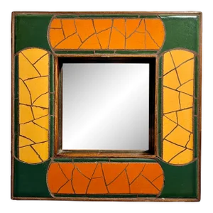 Mid-Century Modern Broken Tiles Wood Frame Hand Made Signed Wall Mirror
