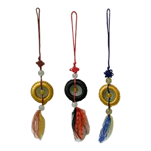 Set 3 Chinese Jade Stone Carved Circle Accent Charm Tassel Display Art