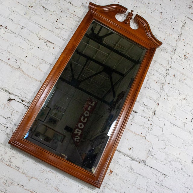 Wood Mid to Late 20th Century Chippendale Style Wall Mirror Rectangular With Arched Carved Pediment Top For Sale - Image 7 of 18