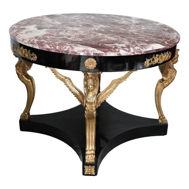French Empire Gilt Centre Table with Lacquer Winged Maiden Legs For Sale