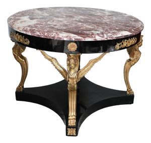 French Empire Gilt Centre Table with Lacquer Winged Maiden Legs