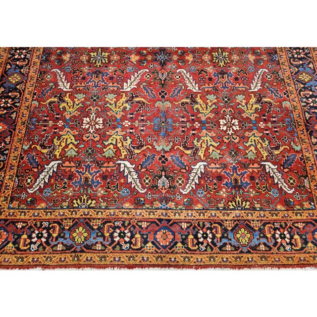 Vintage Persian Heriz Rug, Hand-Knotted Wool, Allover Geometric Pattern, Red & Blue, 8x11 For Sale - Image 13 of 15