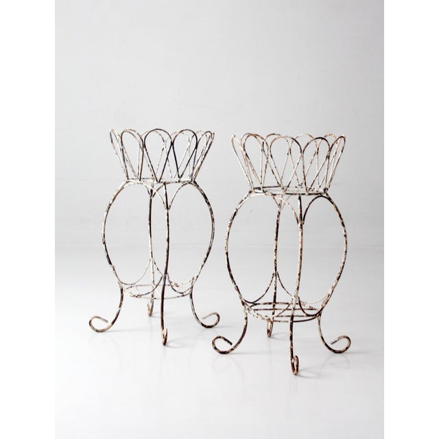 Vintage Metal Plant Stands Pair For Sale - Image 6 of 16