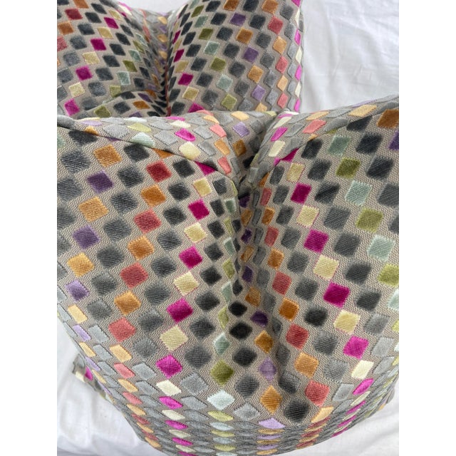 Custom pair of 22" pillows covered in GP & J Baker "Clarendon" in multi, luxe cut velvet in a diamond pattern of soft...