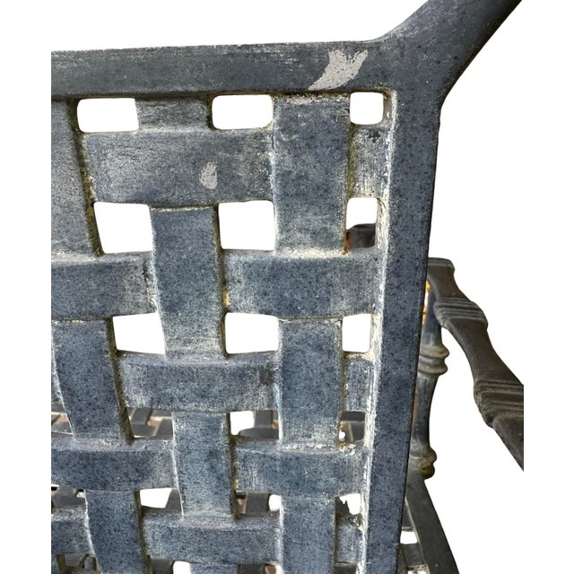 Vintage Neoclassical Phyllis Morris Faux Bamboo Patio Set Armchairs in Original Patina Gray Black Finish, a Pair For Sale - Image 12 of 12