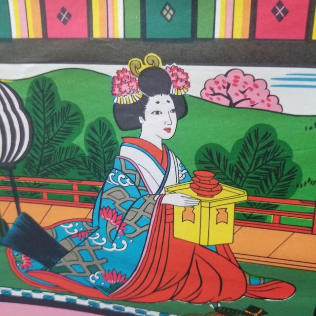 Japanese Antique Japanese Hina Matsuri Scroll, Five-Section Format With Lively Figures For Sale - Image 3 of 18