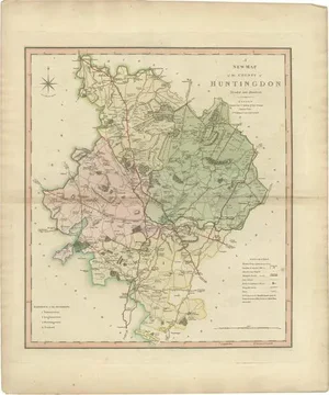 Antique Decorative County Map of Huntingdonshire, 1804
