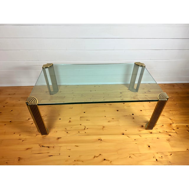 Modernist Art Deco Style Glass and Brass Coffee Table, 1980s For Sale - Image 4 of 11