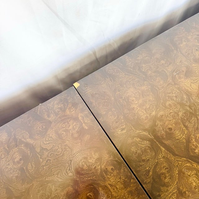 Hollywood Regency Burlwood and Brass Credenza by Mastercraft For Sale - Image 9 of 12