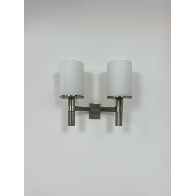 1960s Model 1141 Double Wall Light in Metal and Opaline Glass from Perzel, France, 1960 For Sale - Image 5 of 11
