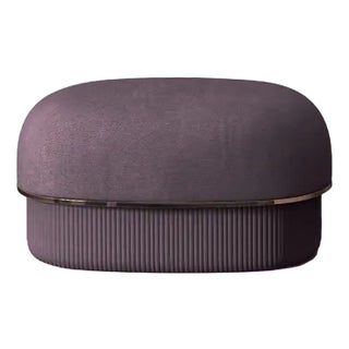 Modern Gentle Small Pouf in Purple Fabric and Bronze Metal by Javier Gomez For Sale