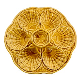 Vintage Mid-Century French Sarreguemines Majolica Gold Oyster Plate For Sale