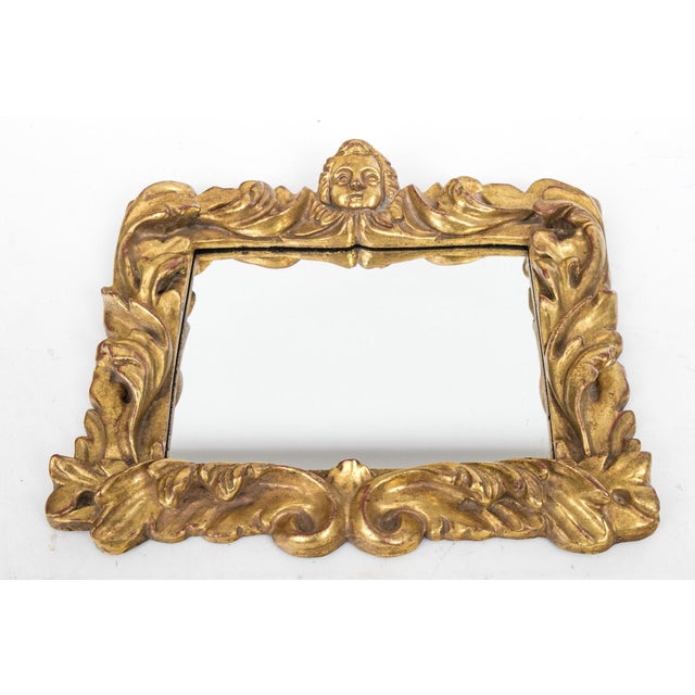 Vintage Small Ornate Carved Baroque Style Gilt Wood Wall Mirror For Sale - Image 4 of 10