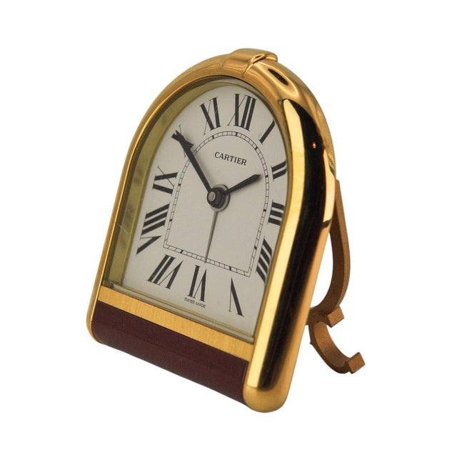18CT Gold Plated Cased Romane Pendulette Quartz Alarm Clock by Cartier, Paris, 1980s For Sale - Image 6 of 13
