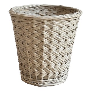 Mid-20th Century Basketweave Wastepaper Basket W/ Light Taupe Finish For Sale