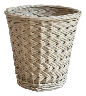 Mid-20th Century Basketweave Wastepaper Basket W/ Light Taupe Finish