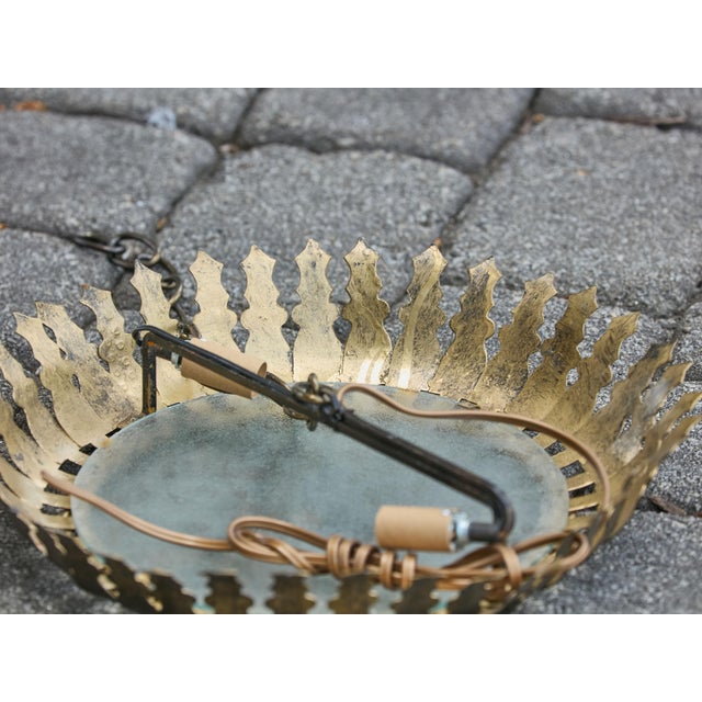 Mid-Century Modern Mid 20th Century Spanish Gilt Metal Semi-Flush Crown Chandelier with Stylized Foliage For Sale - Image 3 of 12