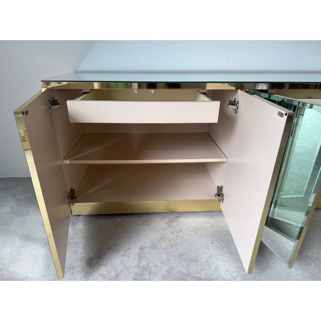 1970s 1970’s Hollywood Regency Ello Brass & Beveled Mirror Credenza Sideboard For Sale - Image 5 of 12