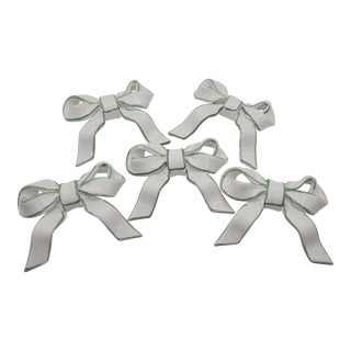Vintage 5 Ceramic Bows Majolica Green Rim Knife Holder Rests Table Decor For Sale