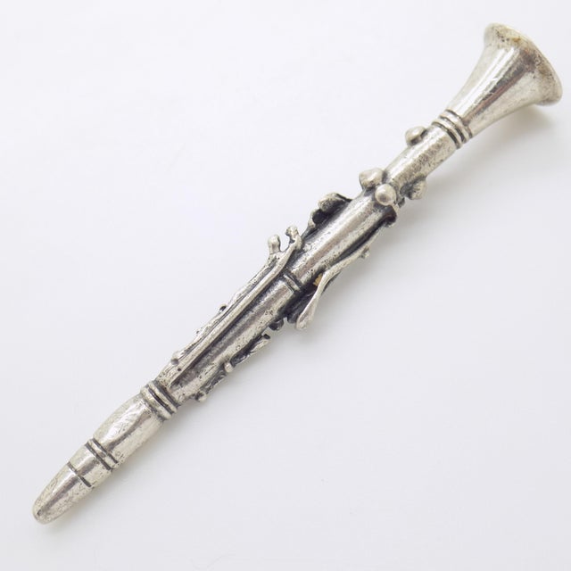 Vintage Italian Handmade Genuine Sterling Silver 925 Clarinet Instrument Figurine Miniature For Sale - Image 6 of 9