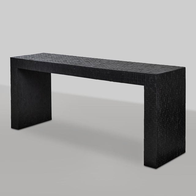 Wooden Console Table with Slate Marquetry and Front Drawers by Etienne Allemeersch, 1970s For Sale - Image 6 of 6