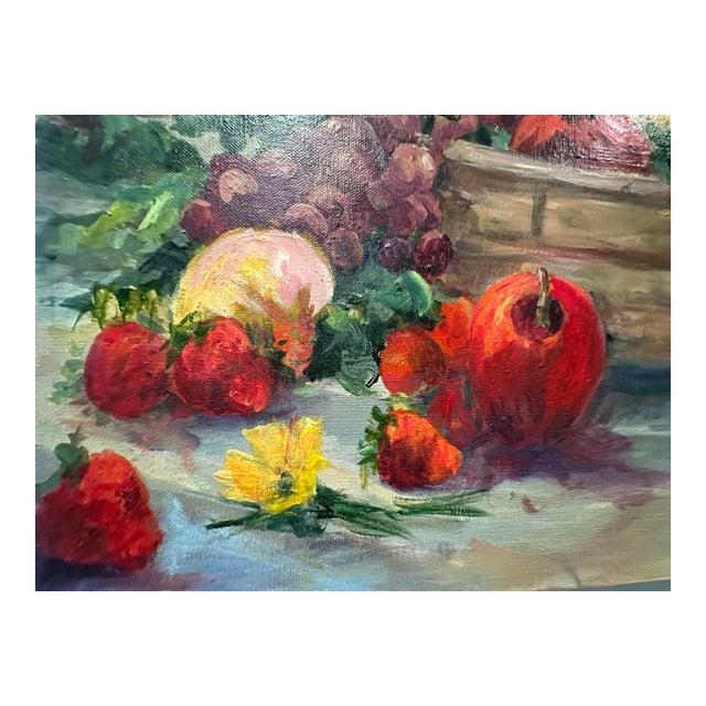 1980s Still Life With Fruit and Blue Pitcher by Jane Kluge For Sale