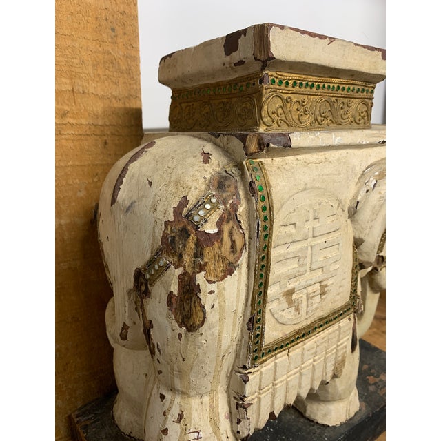 Late 19th Century Heavily Distressed Carved Wooden Elephant Plant Stand For Sale In Dallas - Image 6 of 8